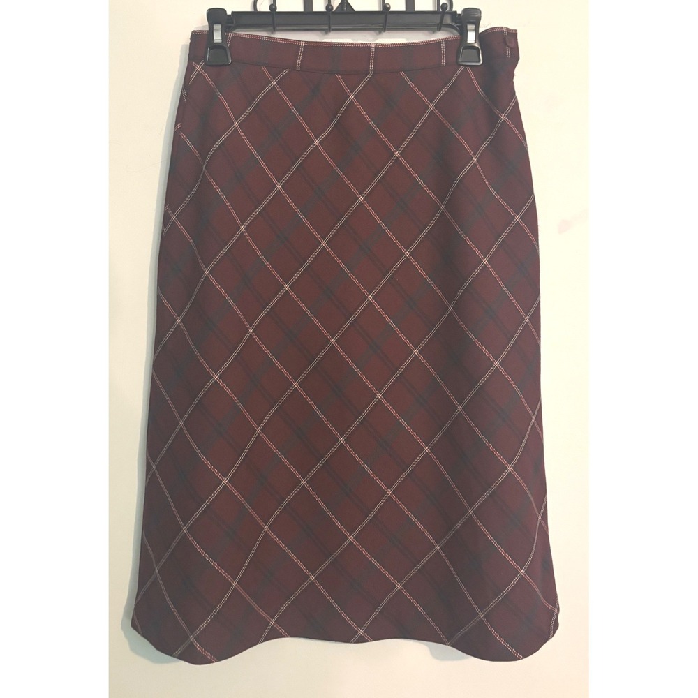 Vintage Sag Harbor Petites Womens Sz 6 Burgandy Navy White A-line Lined Skirt